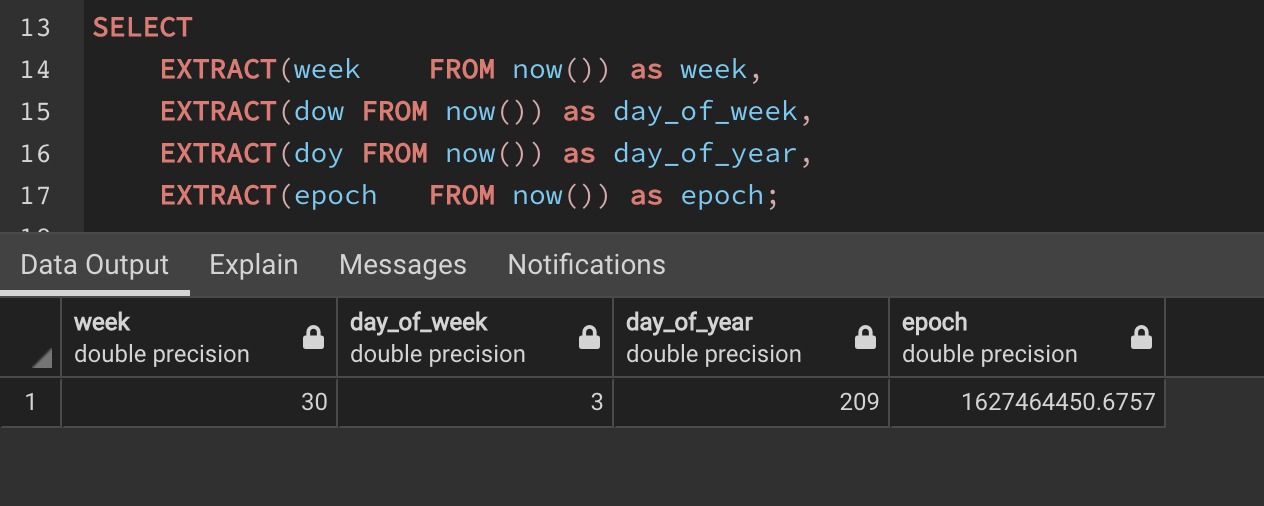 Extract Function in PostgreSQL - date and time