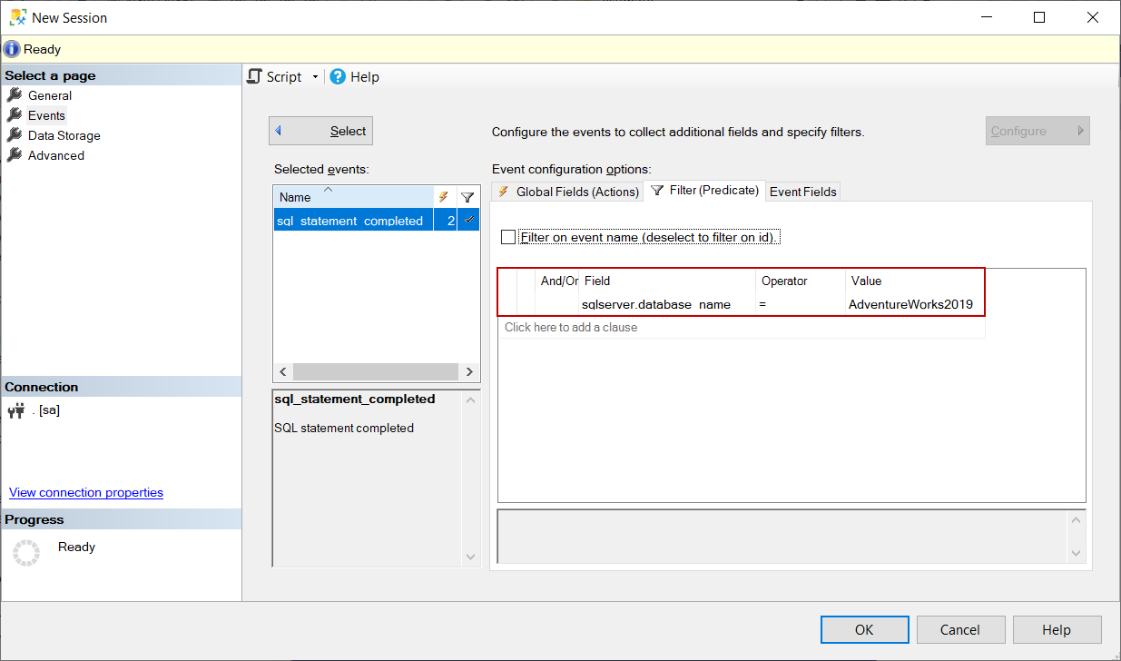 How to filter an SQL Server extended events