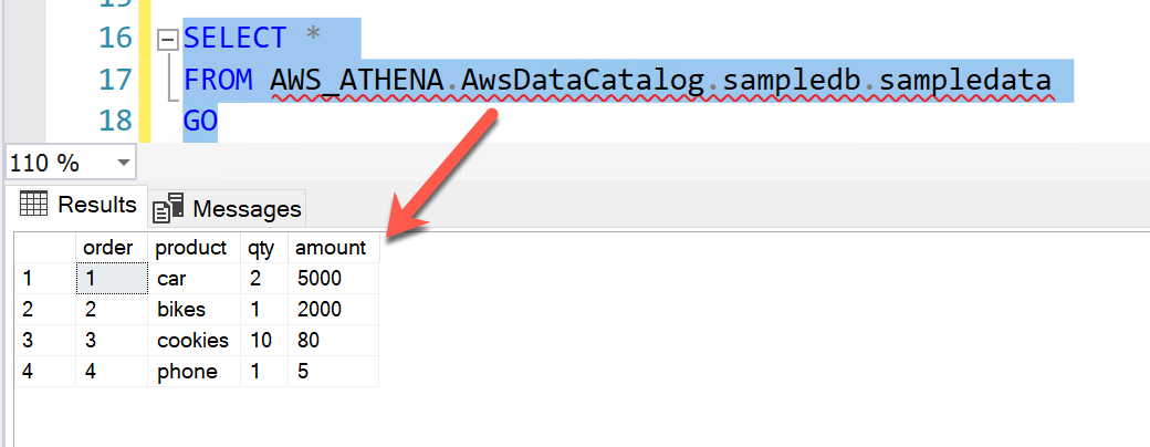Querying the Athena Service from SQL Server