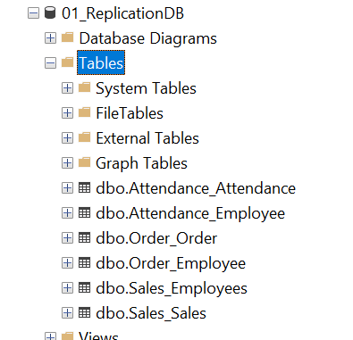 Repliacated tables in the Replication database. 