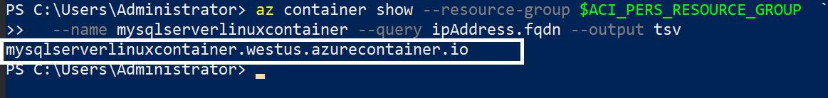 container FQDN and connect using SSMS
