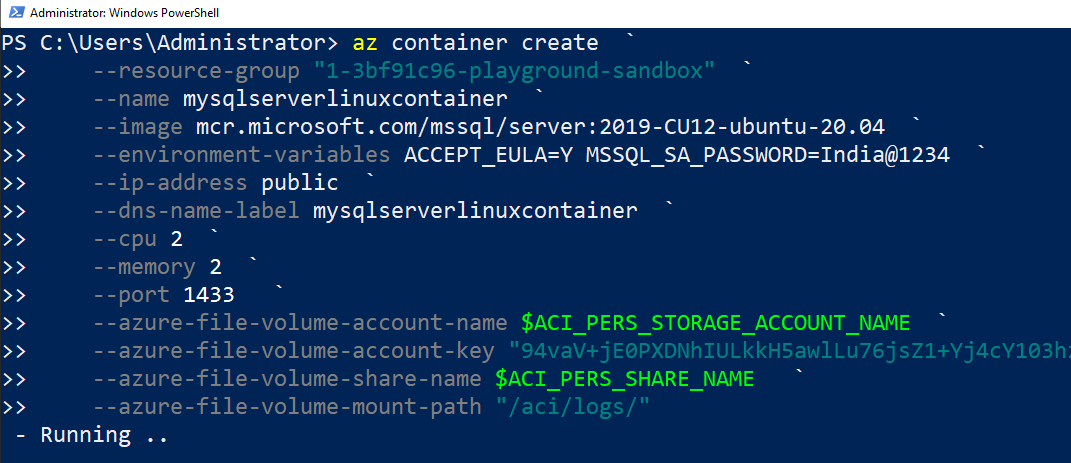 Deploy container with Azure file share as persisted mount volume 