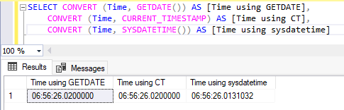 Get time portion using getdate and other similar functions