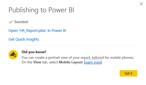PowerBI report published