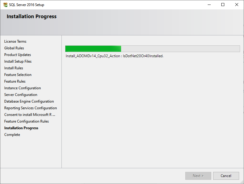 SQL Server 2016 express edition installation in process