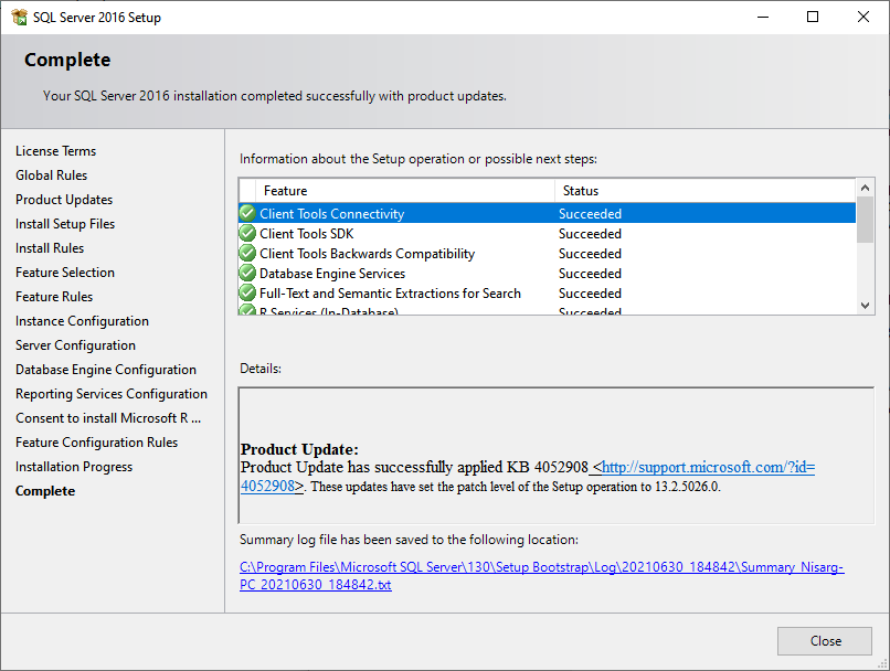 SQL Server 2016 express edition is installed