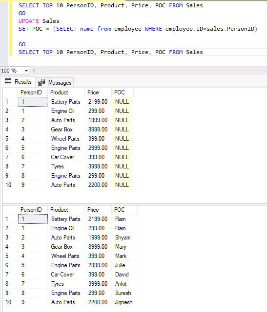 SQL update statement using subqueries