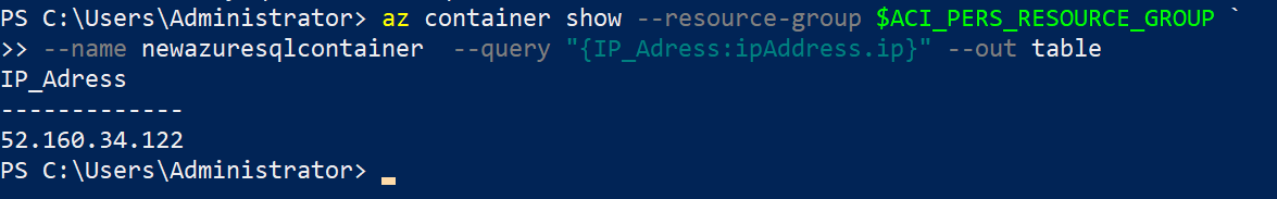 Verify database connection to new Azure container