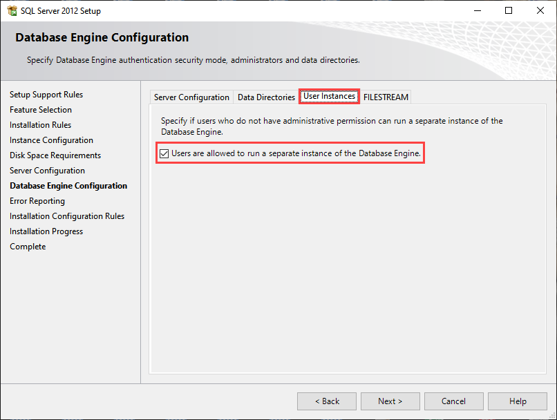 Enable SQL Server 2012 express edition user instance