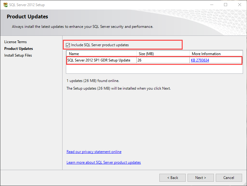 Product update for SQL Server 2012 express 
