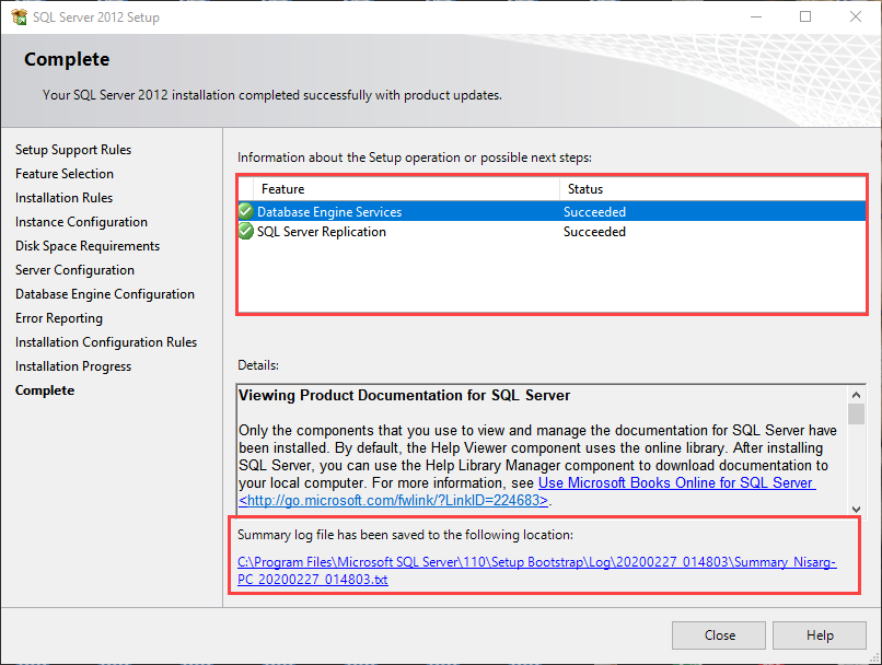 SQL Server 2012 express installed successfully